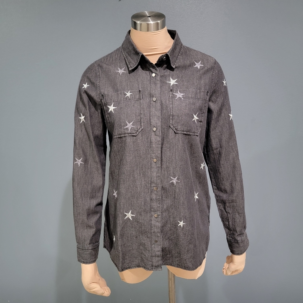 Alexander Jordan gray chambray star embroidered blouse S
